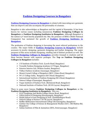 Fashion Designing Courses in Bangalore