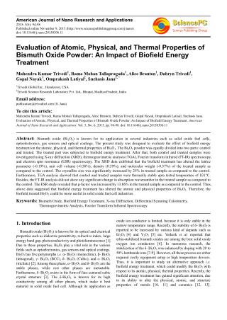 Evaluation of Atomic, Physical, and Thermal Properties of Bismuth Oxide Powder