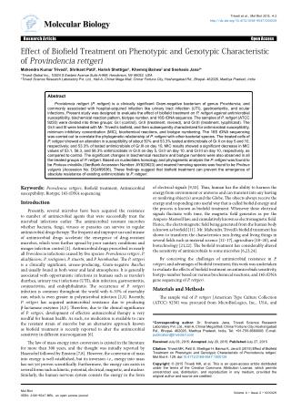 Effect of Biofield Treatment on Phenotypic and Genotypic Characteristic of Provindencia rettgeri