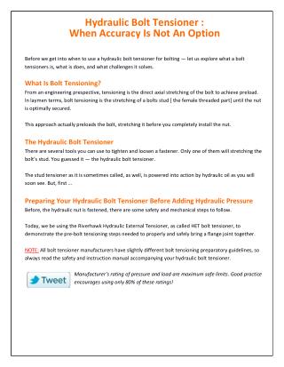 Hydraulic Bolt Tensioner : When Accuracy Is Not An Option