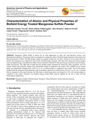 Characterization of Atomic and Physical Properties of Biofield Energy Treated Manganese Sulfide Powder