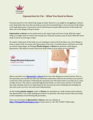 Liposuction for Fat – What You Need to Know