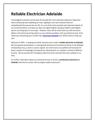 Electrician Adelaide -Apel ectrical services