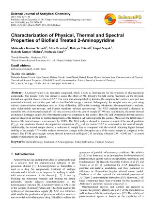 Characterization of Physical, Thermal and Spectral Properties of Biofield Treated 2-Aminopyridine