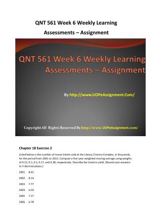QNT 561 Week 6 Weekly Learning Assessments - Assignment