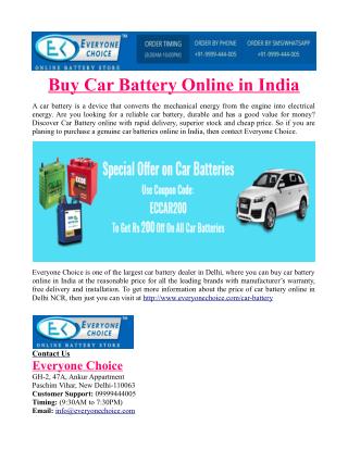 Buy Car Battery Online in India