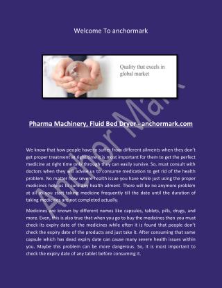 Pharma Machinery, Fluid Bed Dryer - anchormark.com