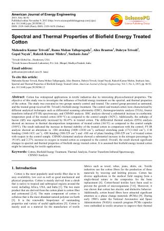 Spectral and Thermal Properties of Biofield Energy Treated Cotton