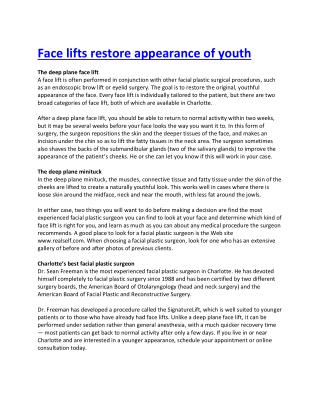 Face lifts restore appearance of youth