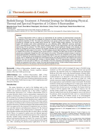 Biofield Energy Treatment: A Potential Strategy for Modulating Physical, Thermal and Spectral Properties of 3-Chloro-4-f