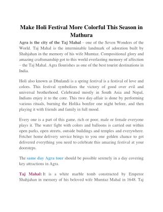 Make Holi Festival More Colorful This Season in Mathura