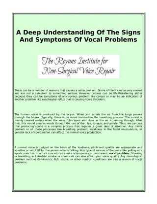 A Deep Understanding Of The Signs And Symptoms Of Vocal Problems