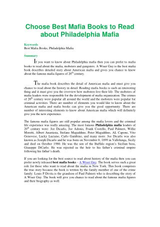 Choose Best Mafia Books to Read about Philadelphia Mafia