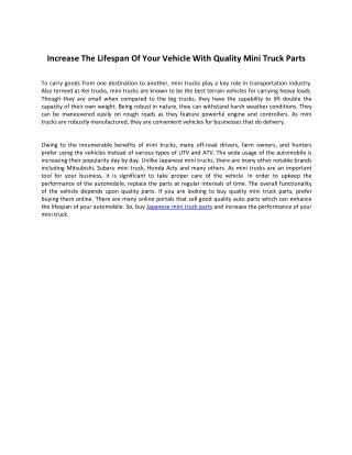 Increase The Lifespan Of Your Vehicle With Quality Mini Truck Parts