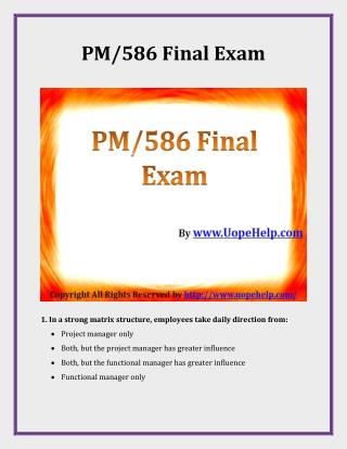 PM 586 Final Exam (Latest) - Assignment