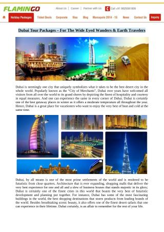 Dubai Tour Packages – For The Wide Eyed Wanders & Earth Travelers