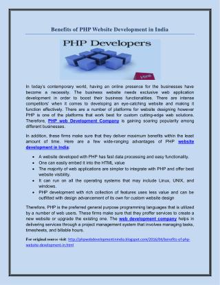 Benefits of PHP Website Development in India