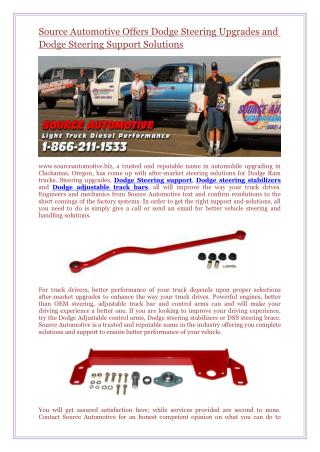 Source Automotive Offers Dodge Steering Upgrades and Dodge Steering Support Solutions