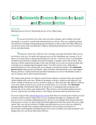 Call Nationwide Process Servers for Legal and Process Service