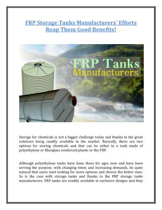 FRP Storage Tanks Manufacturers' Efforts Reap Them Good Benefits!