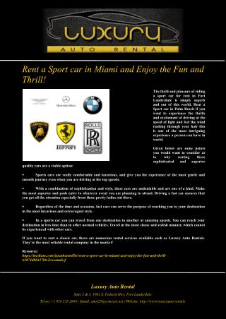 Rent a Sport car in Miami and Enjoy the Fun and Thrill!