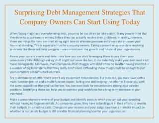 Surprising Debt Management Strategies That Company Owners Can Start Using Today