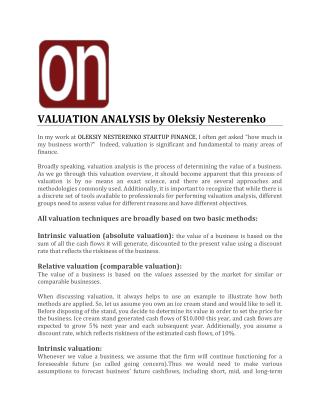 VALUATION ANALYSIS by Oleksiy Nesterenko