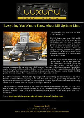 Everything You Want to Know About MB Sprinter Limo