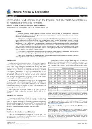 Effect of Bio Field Treatment on the Physical and Thermal Characteristics of Vanadium Pentoxide Powders