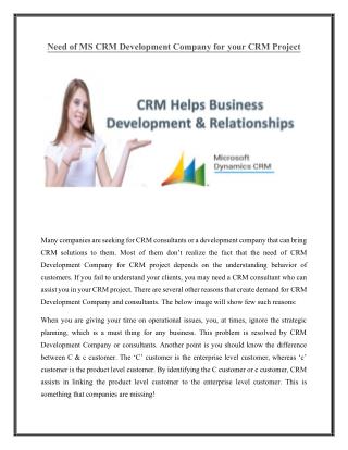 Need of MS CRM Development Company for your CRM Project