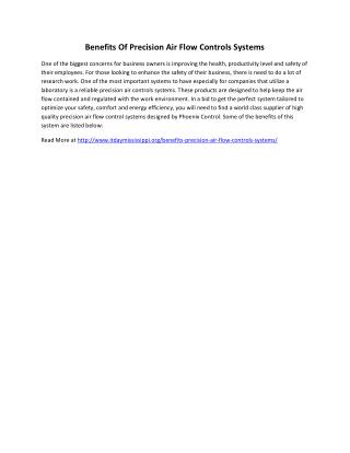 Benefits Of Precision Air Flow Controls Systems