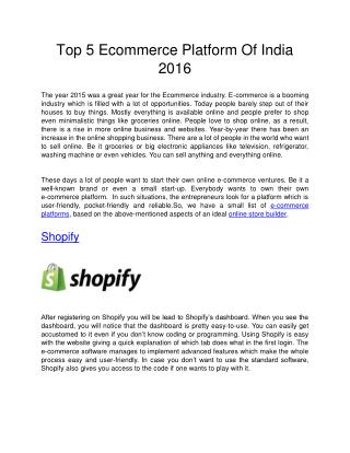 Top 5 Ecommerce Platform Of India 2016