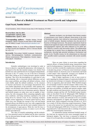 Effect of a Biofield Treatment on Plant Growth and Adaptation