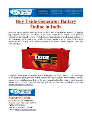 Buy Exide Generator Battery Online in India
