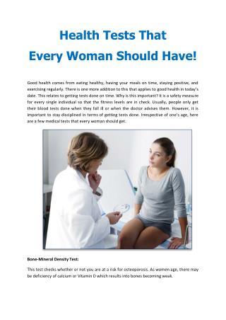 Health Tests That Every Woman Should Have!