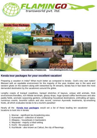 Kerala tour packages for your excellent vacation