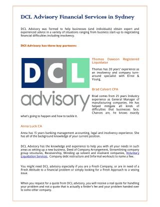 DCL Advisory Financial Services in Sydney