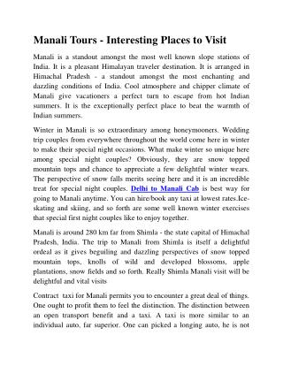 Delhi to Manali Cab | Delhi To Manali Taxi