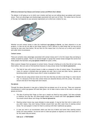 Difference between Eye Glasses and Contact Lenses and Which One Is Better