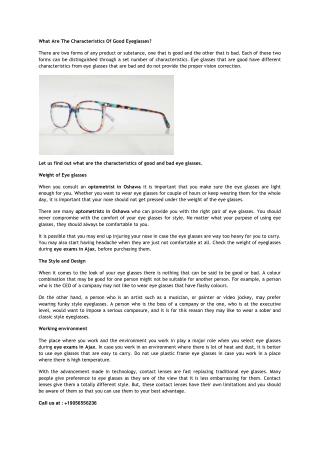 What Are The Characteristics Of Good Eyeglasses?
