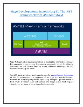 Huge Developments Introducing To The .NET Framework with ASP.NET vNext