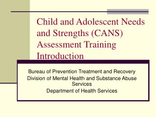 Child and Adolescent Needs and Strengths CANS Assessment Training Introduction