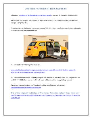 Wheelchair Accessible Taxis Costa del Sol