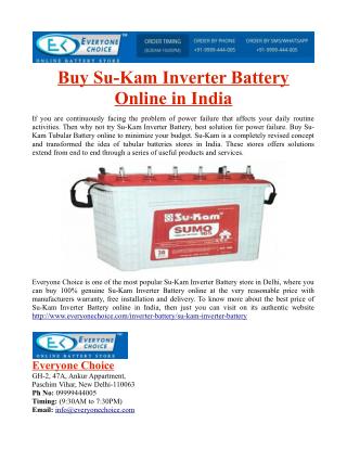 Buy Su-Kam Inverter Battery Online in India