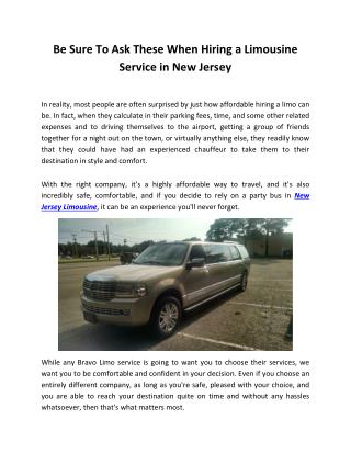 Be Sure To Ask These When Hiring a Limousine Service in New Jersey