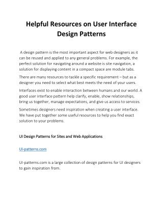 Helpful Resources on User Interface Design Patterns