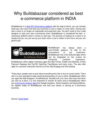 BuildaBazaar is a best DIY eCommerce platform with the help of which, you can actually build your own store and start y