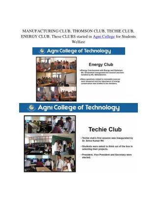 CLUBS started in Agni College for Students Welfare