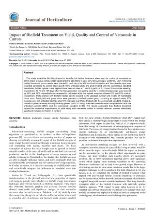 Impact of Biofield Treatment on Yield, Quality and Control of Nematode in Carrots