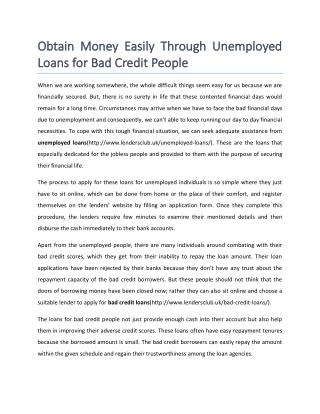 Unemployed Loans for Bad Credit People